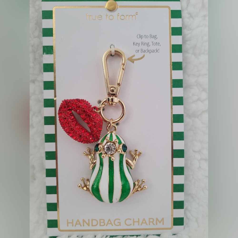 True to Form Striped Frog And Red Lips Handbag Charm